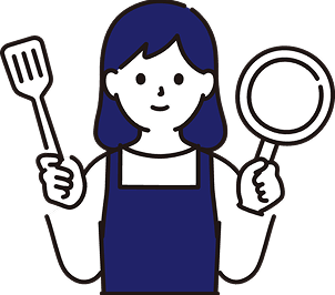 料理器具を持った女性スタッフのイラスト